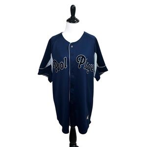 Russell Athletic Men's L Large Baseball Shirt "Pool Player" Button Down Blue